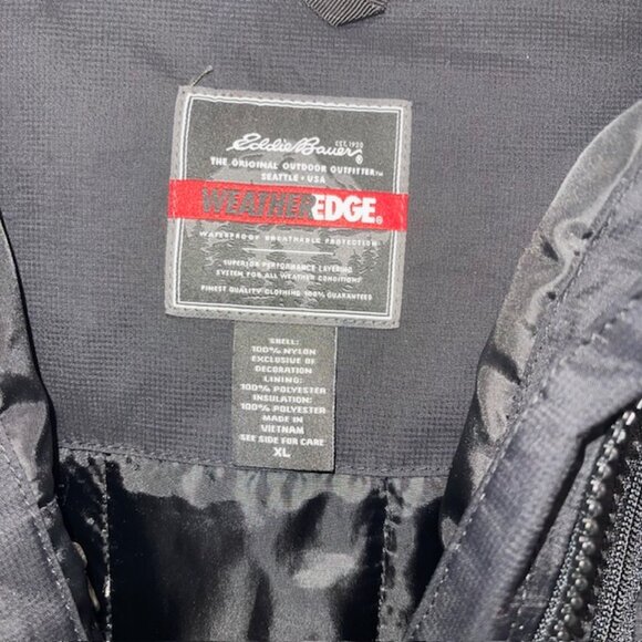 Eddie Bauer Men Jacket Size XL Black Hooded Snap and Zipper Front Weather edge - Picture 2 of 5